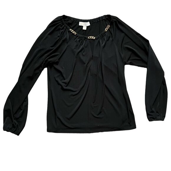 Michael Michael Kors Black Gold Chain Cut Out Long Sleeve Blouse Women's size L - Picture 1 of 8